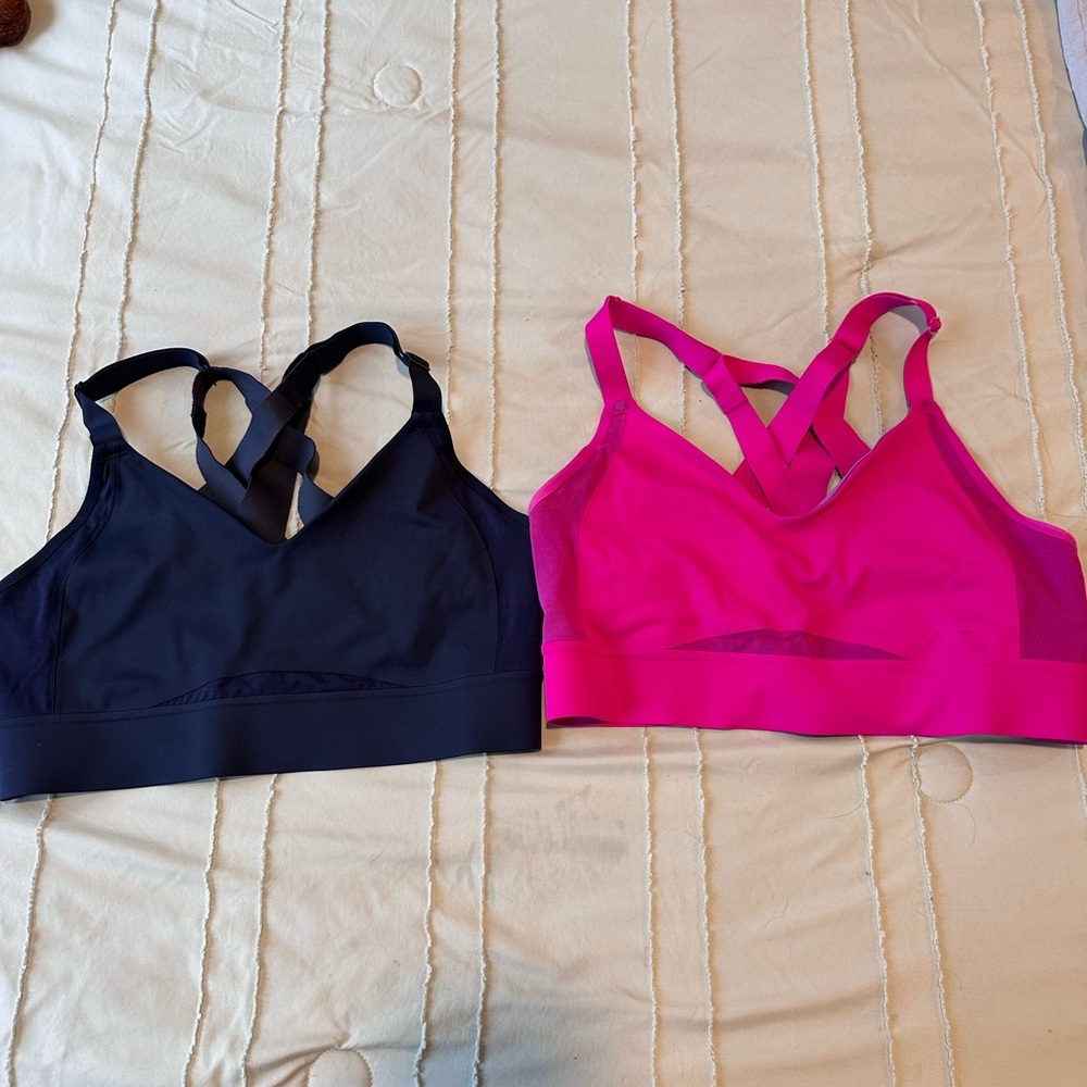 Brooks Pair Cross-Back Sports Bras Navy and Pink 36C